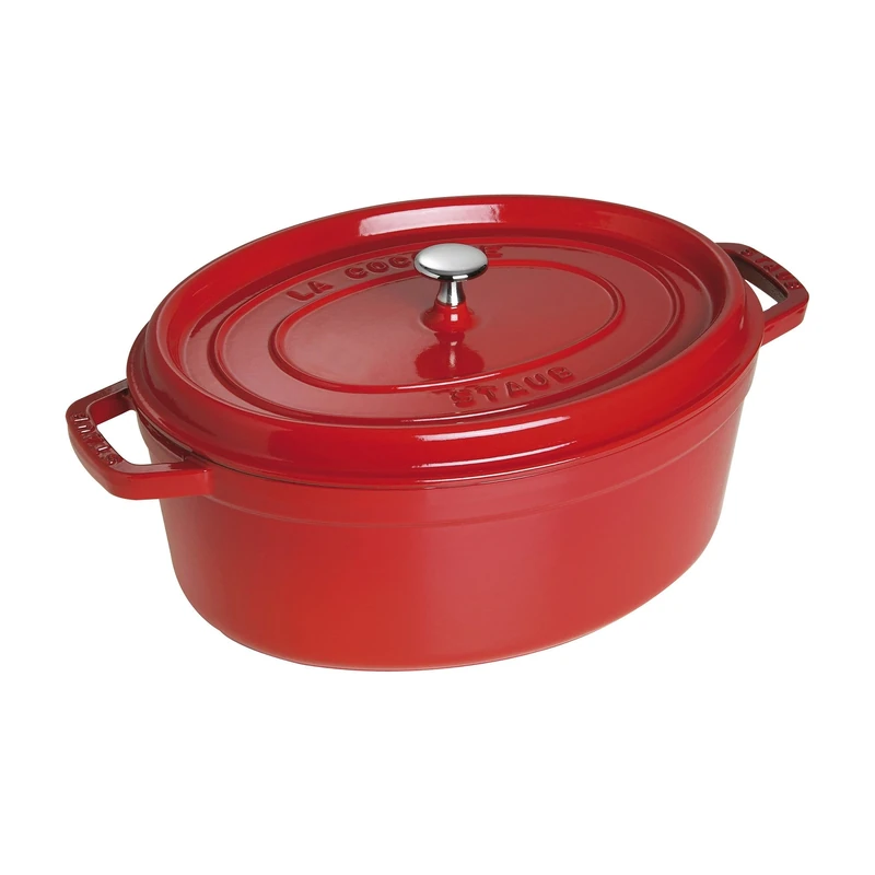 Staub 33cm Oval Cast Iron Roaster Cocotte - 6.7L Cherry Red