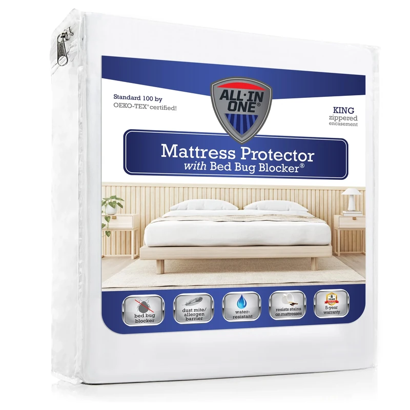Bed Bug Blocker Original Zippered Mattress Protector (King),White