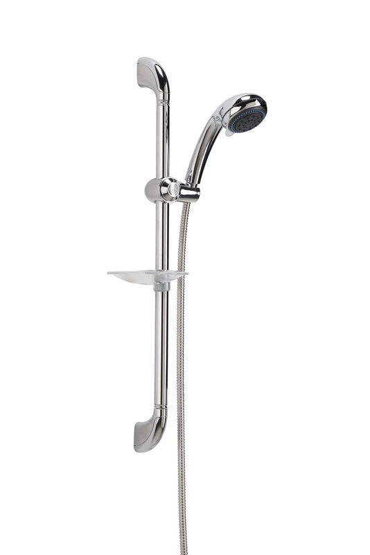 Croydex Chrome Shower Head and Hose Set with Riser Rail - Shower Handset with 3 Spray Patterns and Rub Clean Nozzles, Adjustable Height, 1.5m Hose, 715mm Riser Rail, Soap Dish Included