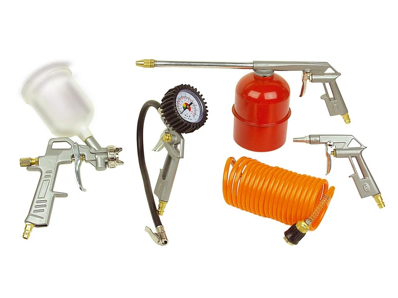 Mannesmann 1527 Compressed Air Set 5 Pieces, Tyre Pressure Pr fer, Spray Gun, Blow Gun, Paint Spray Gun, Compressed Air Hose