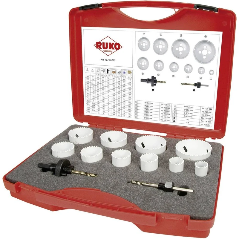 Ruko HSSE-Co 8 Bi-Metal Hole Saw Set in Plastic Case, White Finish, 12 Pieces, R126303