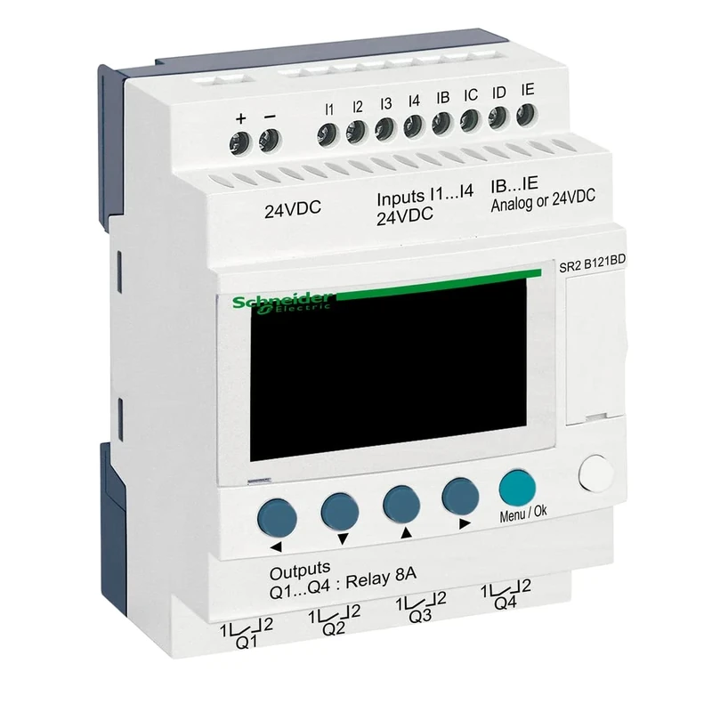 Schneider Electric SR2B121BD Zelio Logic Compact Smart Relay without Clock, 12 I O, 24V DC, Monitor
