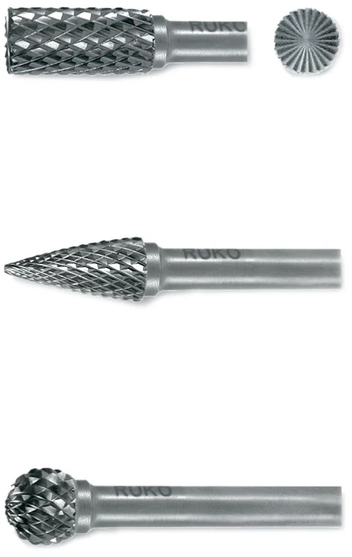 RUKO Tungsten Carbide Totary Burr Set in Mini-Box, Bright Finish, 3 Pieces, R116001