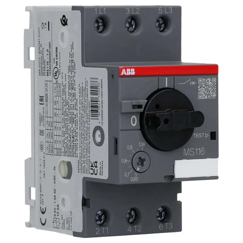ABB MS116-1.0 Manual Motor Starter, 45mm width, 3 Pole, 690 V, 50-60Hz (ABB1SAM250000R1005)