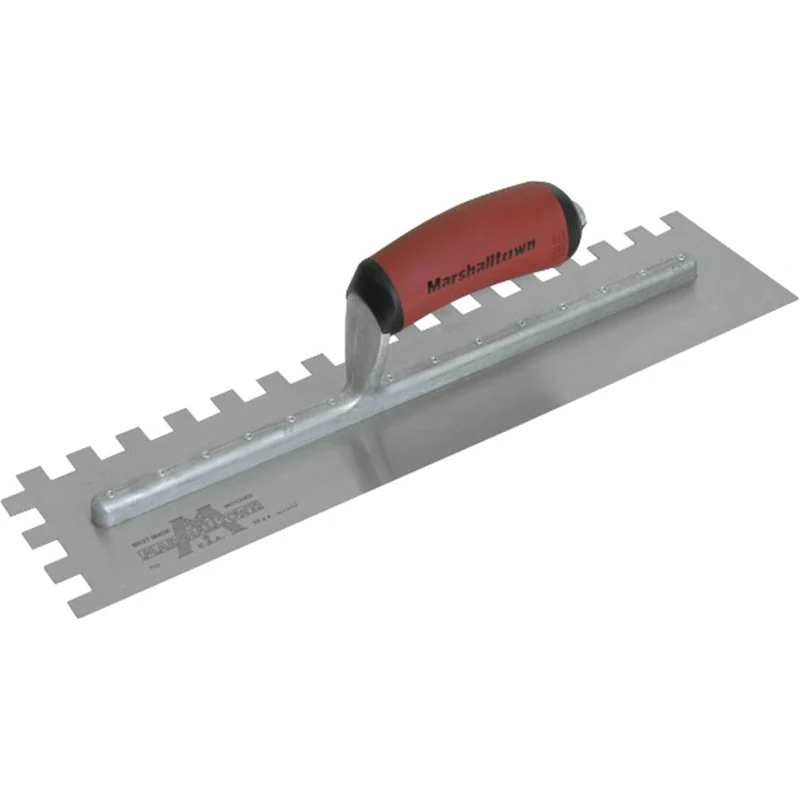 Marshalltown 16 Inch x 4 Inch Notched Trowels with Square Notches, 1/2 x 1/2 x 1/2 Inch Notches, DuraSoft Handle, Mortar or Carpet Adhesive, Flooring and Tile Tool, Made in The USA, 711SD