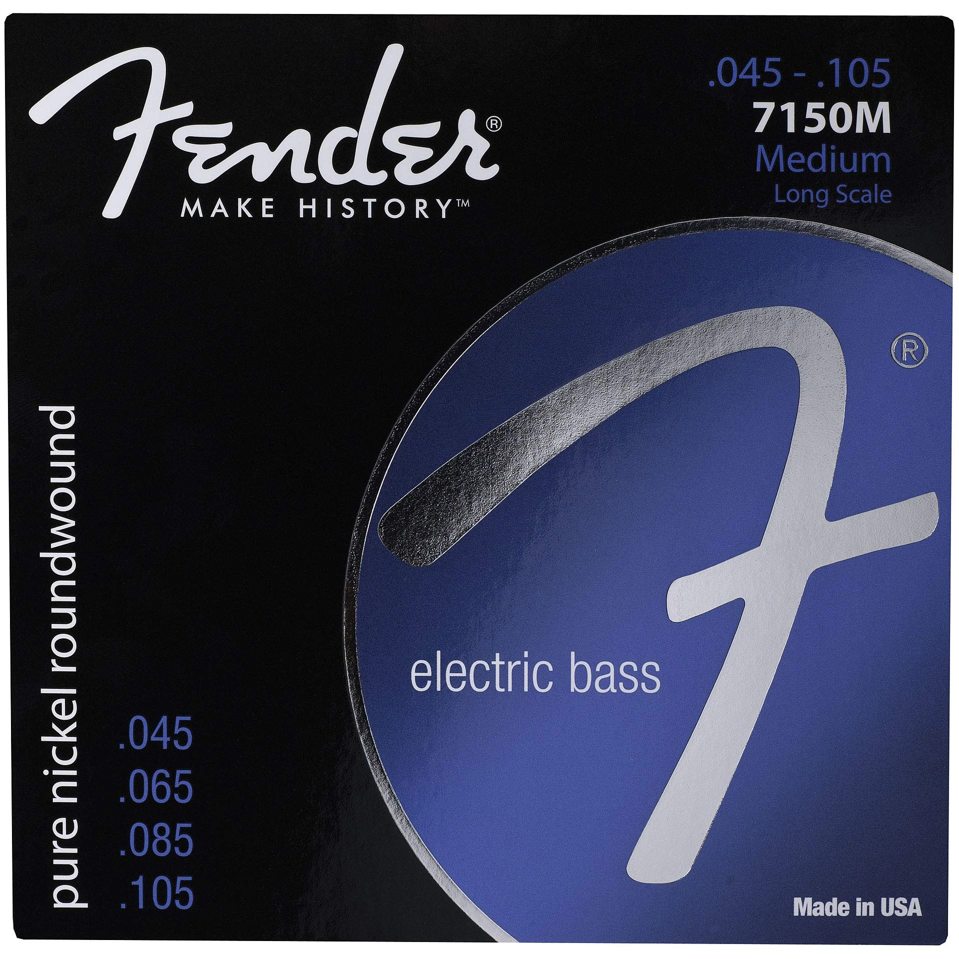 Fender Original 7150 Bass Strings, Pure Nickel, Roundwound, Long Scale, 7150M .045-.105 Gauges, (4)
