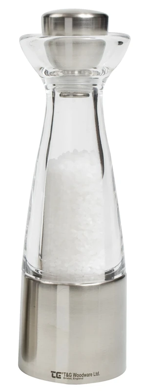 T&G CrushGrind Stockholm Clear Acrylic and Stainless Steel Salt Mill, 20 cm