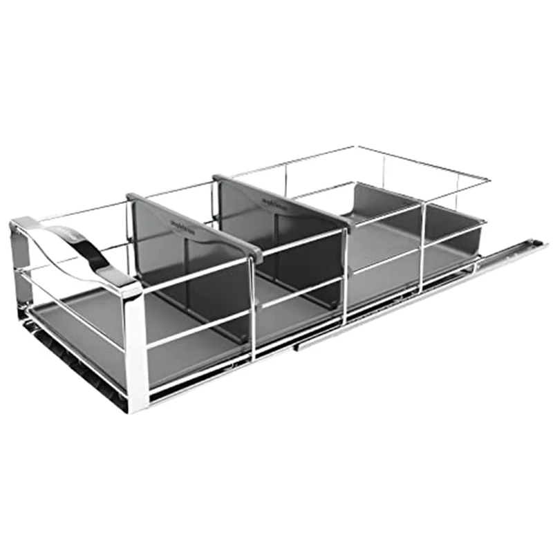 simplehuman KT1119 35cm Pull-Out Kitchen Cupboard Cabinet Organiser, Heavy Duty Sliding Shelf Storage, Holds up to 9kg, Easy to Install, Grey Plastic with Heavy-Gauge Steel Frame