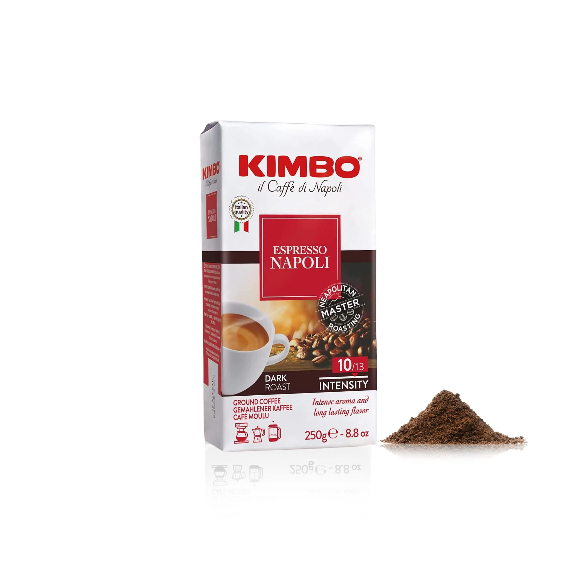 Kimbo Coffee Espresso Napoli Ground 250g | Italian Medium Dark Roast Grind Coffee | For Coffee Machines, Moka Pots & Cafetieres | Roasted in Naples Italy