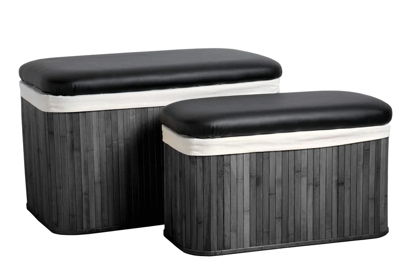 Premier Housewares Bamboo Storage Ottomans - Set of 2, Black