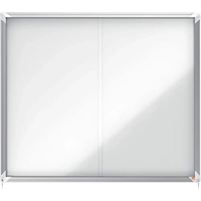 Nobo Magnetic Lockable Notice Board With Sliding Glass Door, 15 x A4, Premium Plus, White, 1902609