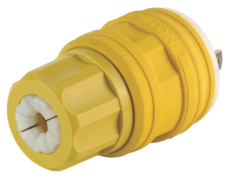 Leviton 28W74 30 Amp, 125/250 Volt, Locking Plug, Industrial Grade, Grounding, Wetguard, Yellow by Leviton