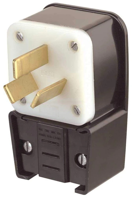 Leviton 9450-P 50 Amp, 125/250 Volt, Straight Blade, Plug, Industrial Grade, Non-Grounding, Angle, Black