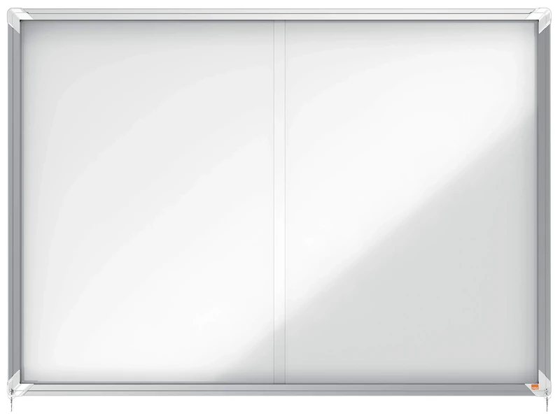 Nobo Magnetic Lockable Notice Board With Sliding Glass Door, 18 x A4, Premium Plus, White, 1902571