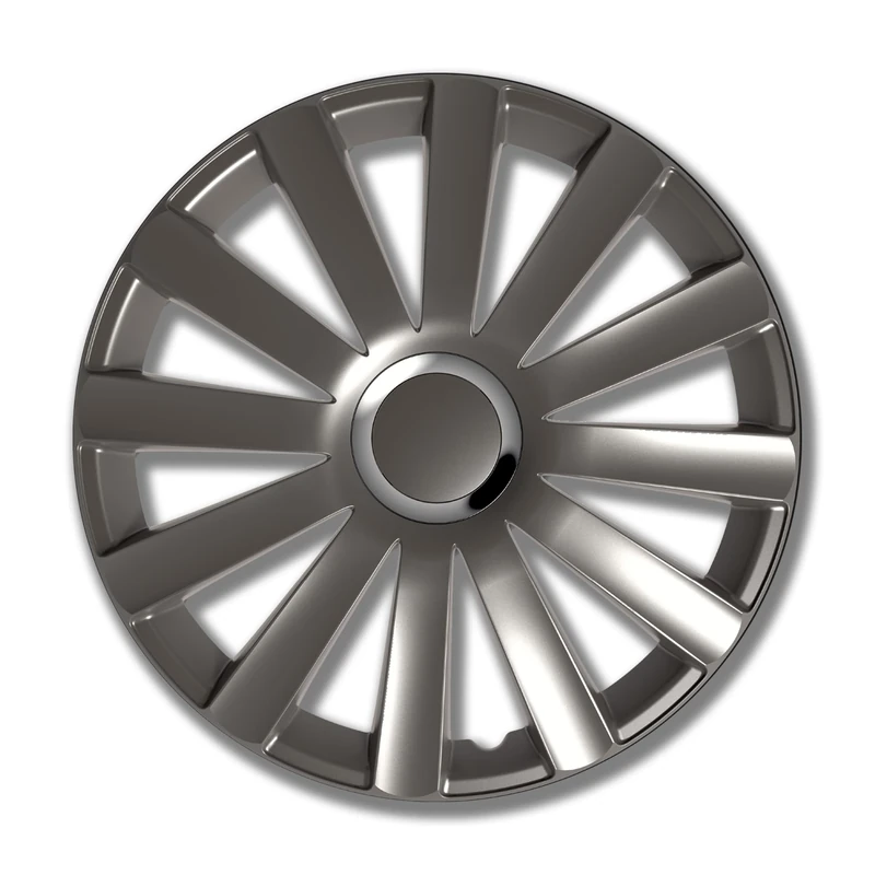 Petex Spyder Pro RB536915 Wheel Trims 15 Inch Double-Lacquered with Chrome Ring ABS Plastic in Box Dark Anthracite - Set of 4