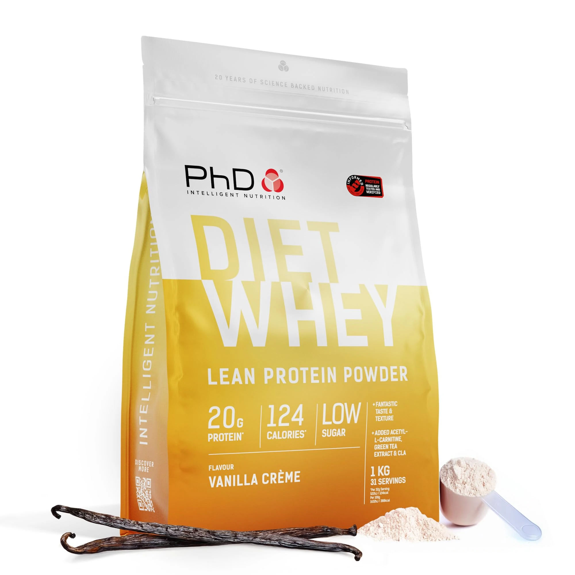 PhD Nutrition Diet Whey Lean Protein Powder | Vanilla Crème Whey Protein Powder 1 kg Bag