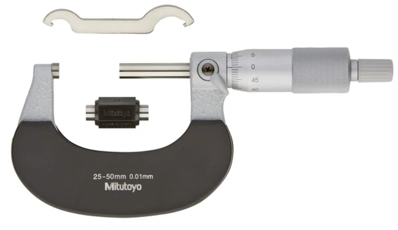 Mitutoyo 102-302 Series 102 Constant Force Outside Micrometre with Ratchet Stop, 25 mm-50 mm Range, 0.01 mm Graduation