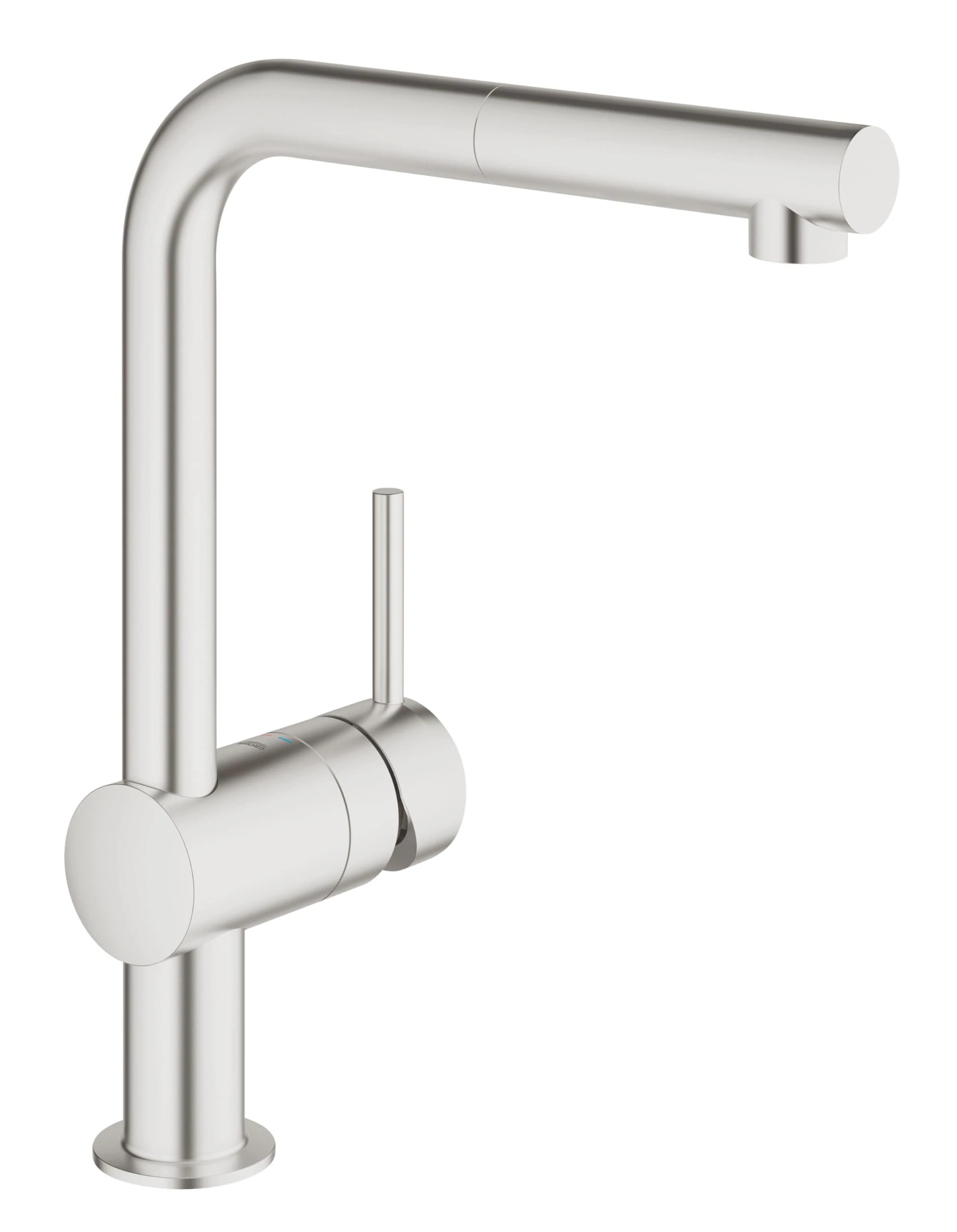 GROHE Minta - Kitchen Sink Tap with Pull-Out Function (Deck Mounted, Monobloc Installation, 328 mm L-spout, 360° Swivel Range, 46 mm Ceramic Cartridge, Inlet Tails 3/8 Inch), Supersteel, 32168DC0