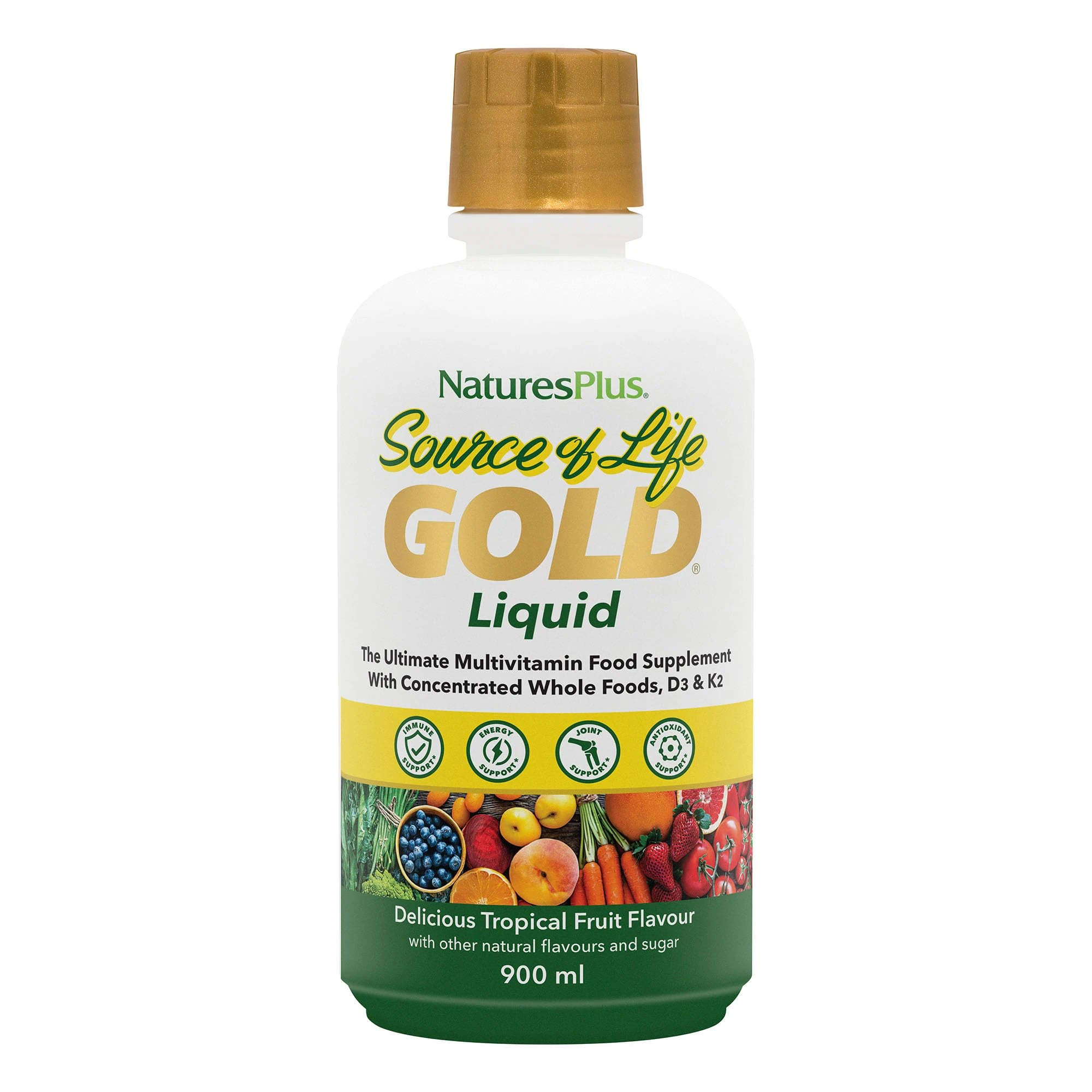 NaturesPlus Source of Life Gold Liquid - High Potency Whole Food Multivitamin and Mineral - Energy Boost, Immune Support - Vegetarian, Gluten Free - 887ml