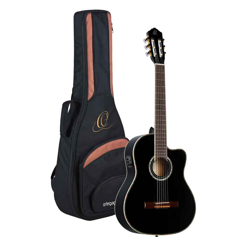 Ortega Guitars Classical Guitar Electro-Acoustic – 4/4 – Family Series Pro – Including Gig Bag – Solid Engelmann Spruce, Mahogany, Black (RCE141BK)