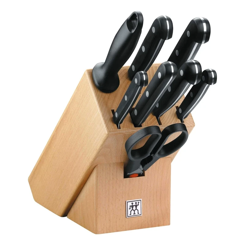 ZWILLING Knife Block, 9 pcs., Wooden Block, Knives and Scissors Made of Special Stainless Steel, Plastic Handle, Twin Gourmet