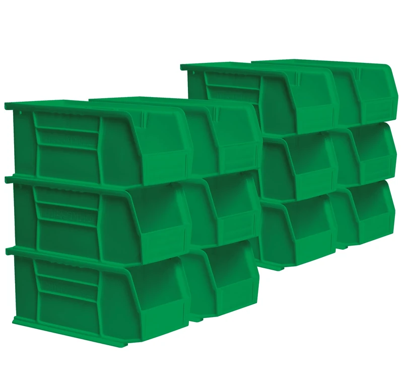 Akro-Mils 30230 AkroBins Plastic Storage Bins, Space-Saving Stackable Bins for Garage, Pantry, Craft Organization, 27.94 cm x 12.7 cm x 12.7 cm, Green, 12-Pack