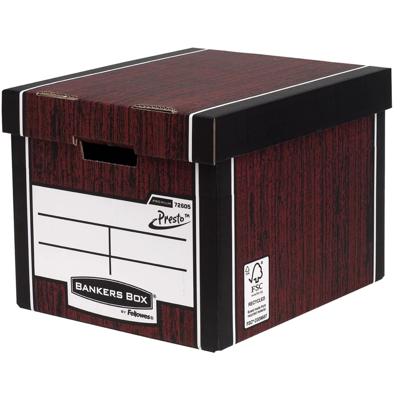 Bankers Box Premium 726 Tall Storage Box - Woodgrain, Pack of 10