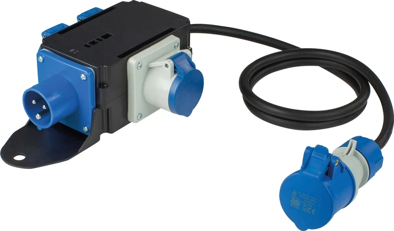 as - Schwabe MIXO Stromverteiler SAALE – Verteiler mit CEE-Stecker auf CEE-Steckdose inkl. 1,5 m Kabelleitung, 2 CEE-Dosen & Schuko-Steckdose am Gehäuse – IP44 – Made in Germany – Schwarz I 60497