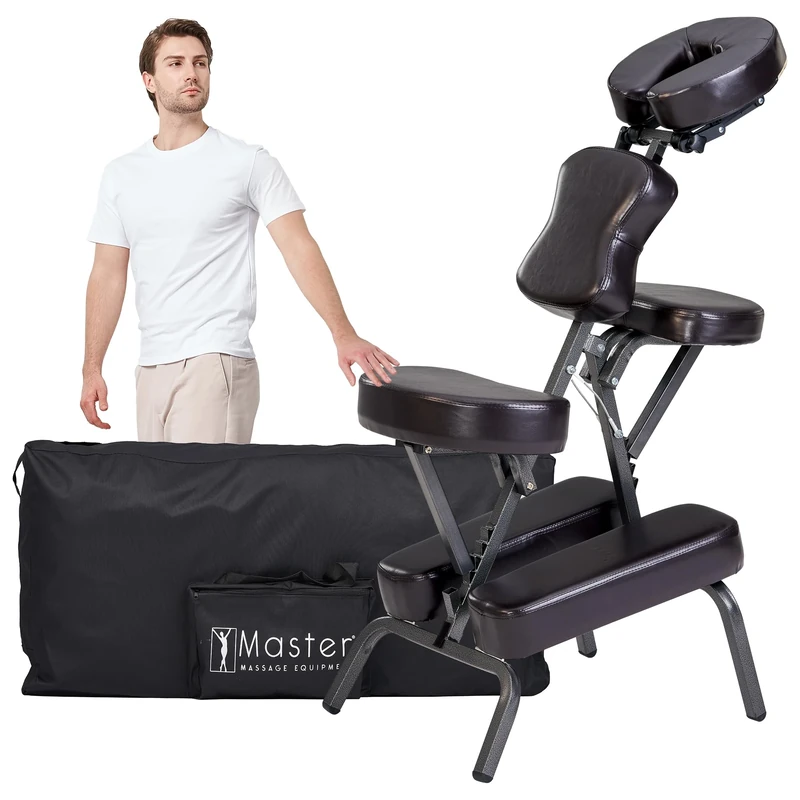 Master Massage Bedford Massage Chair Full Body Portable- Lightweight Chair with Carrying Case-Tattoo Chair Height Adjustable Folding Face Cradle Salon Massage Chair SPA (Coffee)