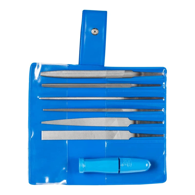Pferd Key File Set 265 A in Plastic Pouch, 6 Files, 4 inch, 1 Quick-Mounting Handle, 17009 – Ideal for Fine and Delicate Filing