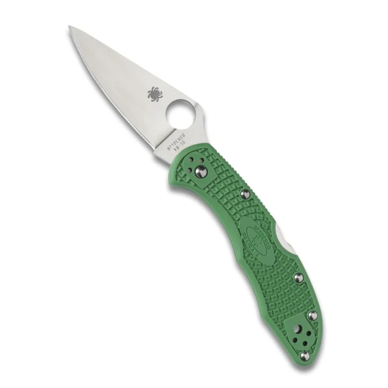 Spyderco Delica4 Lightweight FRN Flat Ground PlainEdge Knife (Green)