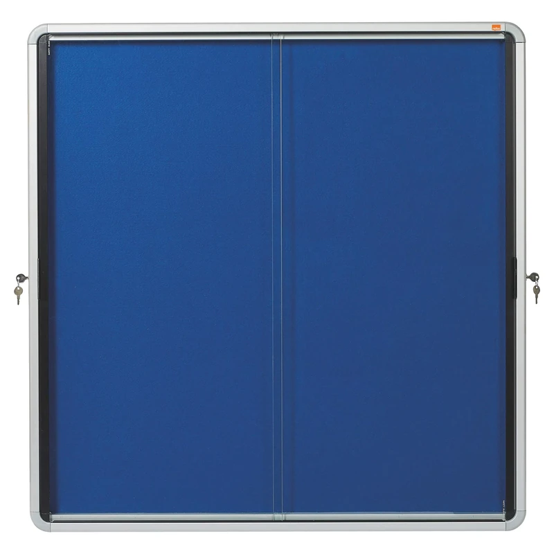 Nobo Felt Lockable Notice Board With Sliding Glass Door, 12 x A4, Premium Plus, Blue, 1902566