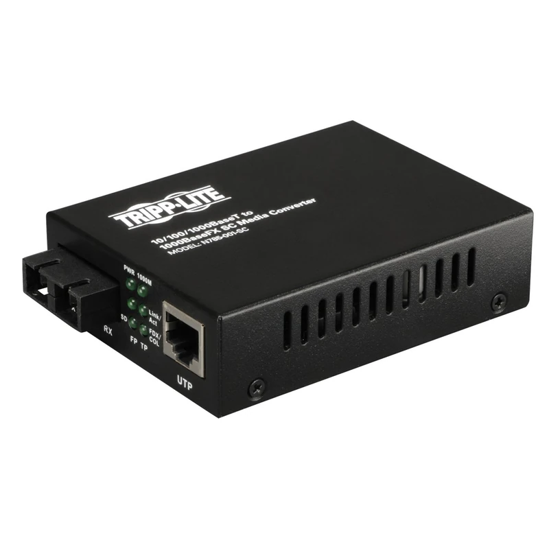 Tripp Lite Network Copper RJ45 Ethernet to Fiber SC Duplex Multimode Cable Extender Converter, 1310nm Wavelength, Power Over Ethernet+, Gigabit, Extend 1.2 Miles / 2 Km, 2-Year Warranty (N785-001-SC)