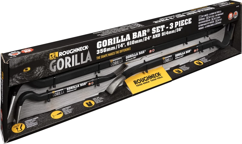 Roughneck Gorilla Bar 3 Piece Set – 14in (356mm), 24in (610mm) & 36in (914mm) Drop Forged & Heat Treated Premium Wrecking Bars