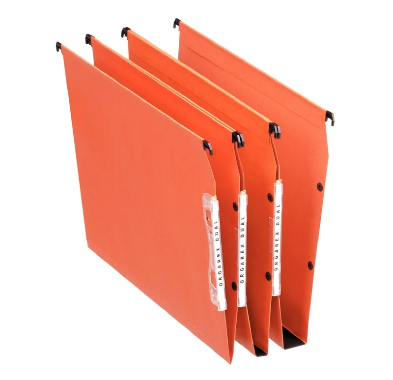 Esselte Dual Lateral Suspension Files, A4, 50mm Capacity, Pack of 25 Connectable Files, Tabs Included, Orange, Orgarex Range, 21630