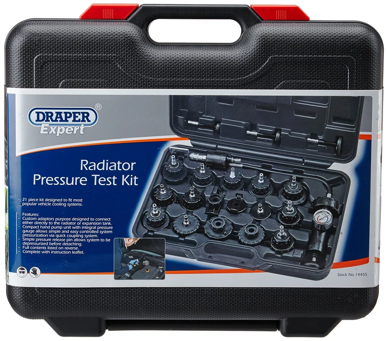 Draper 14455 Expert Radiator Pressure Test Kit, 45.6cm x 40.6cm x 11.6cm, 20 Pcs