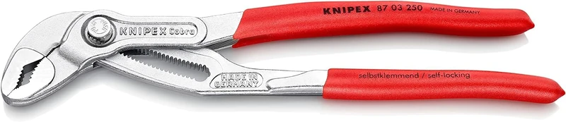 KNIPEX Cobra High-Tech Water Pump Pliers Chrome-Plated with Non-Slip Plastic Coating 250 mm, 87 03 250
