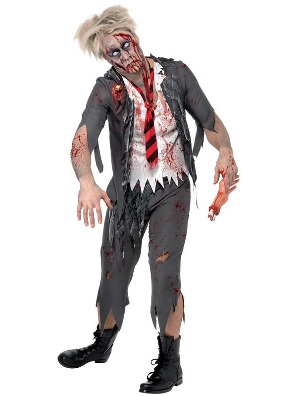 ADULT ZOMBIE SCHOOL BOY HALLOWEEN FANCY DRESS COSTUME L/fits up to chest 42"-44"