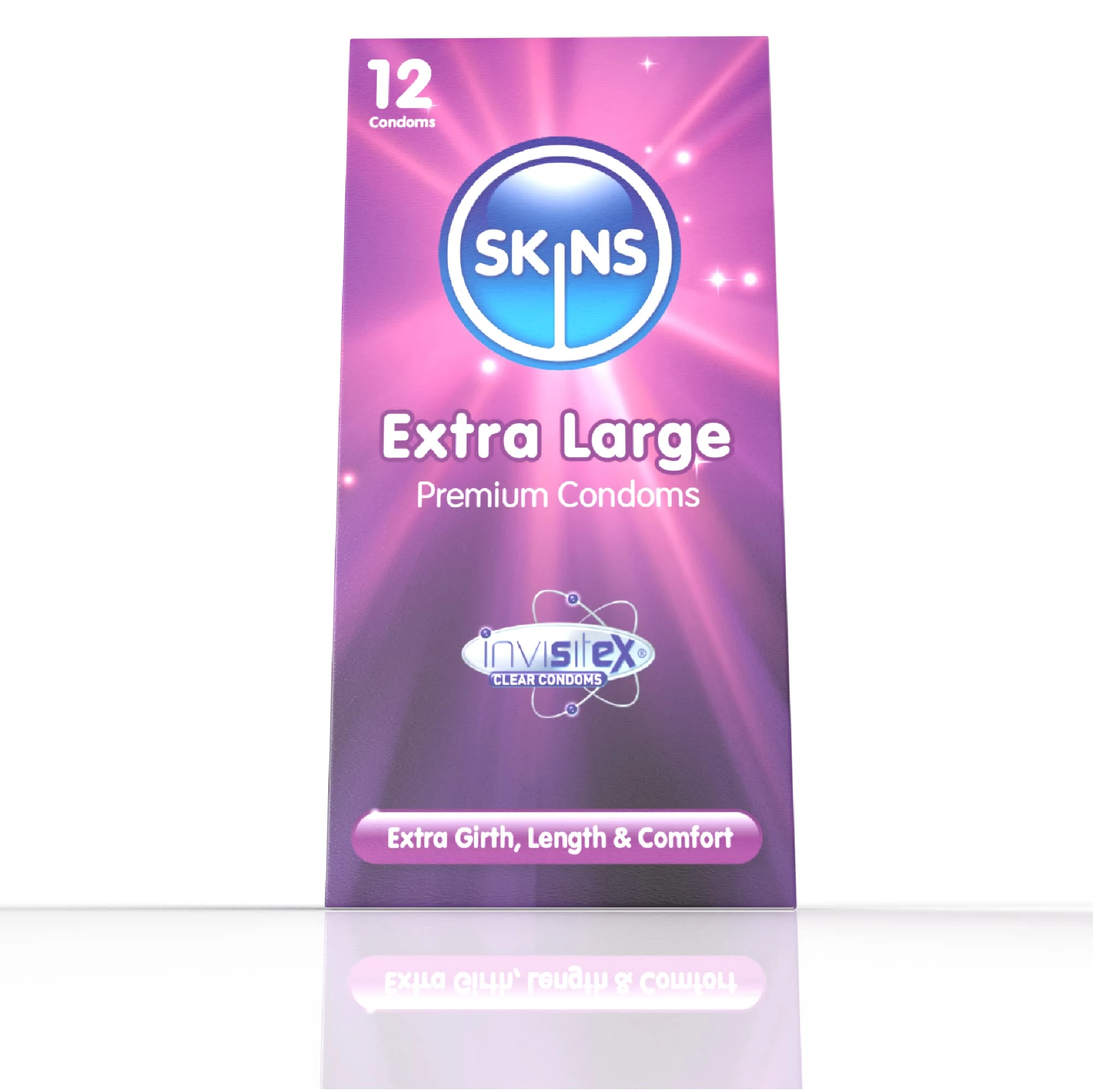 Skins Extra Large XL Condoms – Natural Latex Extra Large Condom; pre lubed for Comfort – 12 Pack