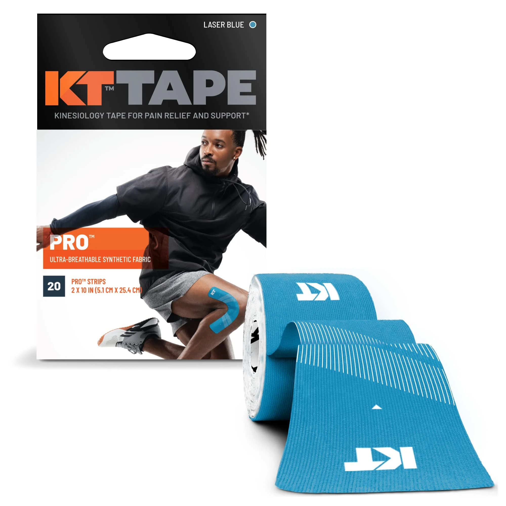 KT TAPE PRO, Pre-cut, 20 Strip, Synthetic, Laser Blue