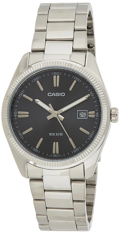 Casio - MTP-1302D-1A1 - Classic - Men's Watch - Analogue Quartz - Black Dial - Grey Steel Strap, Black/Grey, Bracelet