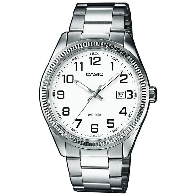 Casio - MTP-1302D-7B - Classic - Men's Watch - Analogue Quartz - White Dial - Grey Steel Strap, White/Grey, Bracelet