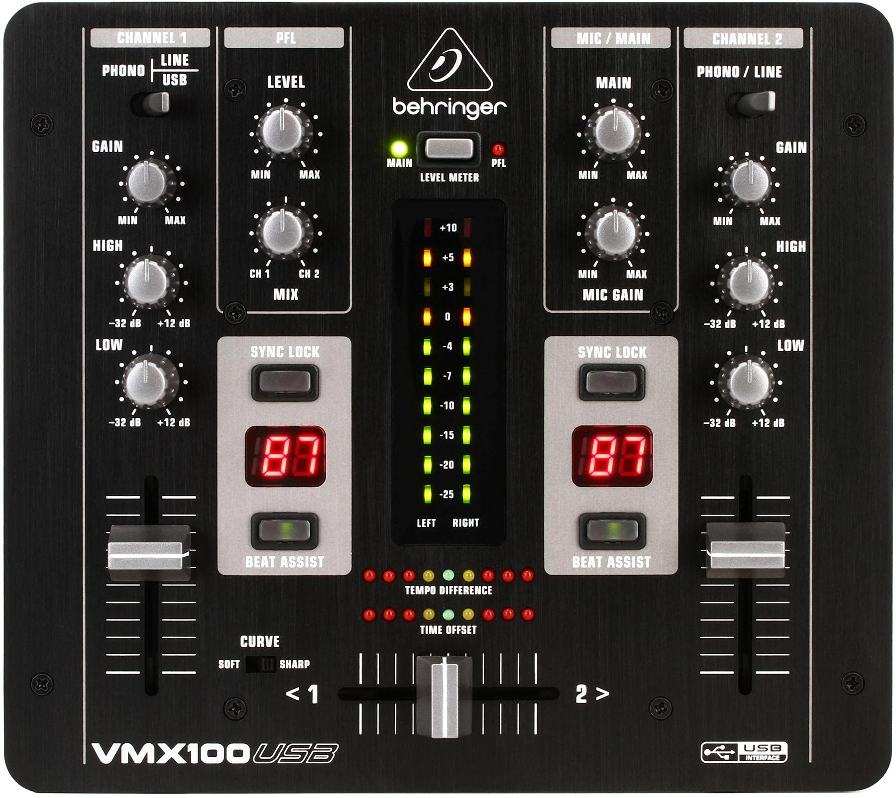 Behringer PRO MIXER VMX100USB Professional 2-Channel DJ Mixer with USB/Audio Interface, BPM Counter and VCA Control