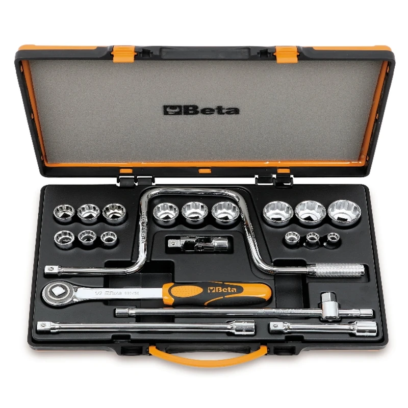 Beta 9200947 Model 920 AS/C15 Bi-hex Sockets and 6 Accessories, 3/8-1.1/4af, 1/2 Drive, 15 Pieces