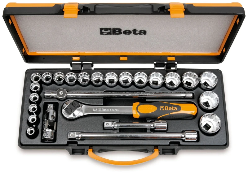 Beta 9200951 Model 920 B/C20X Bi-hex Sockets and 5 Accessories, 10-32mm, 1/2 Drive, 20 Pieces