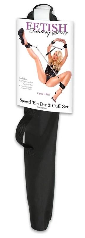 Pipedream Fetish Fantasy Spread 'Em Metal Bar and Cuff Set - Black