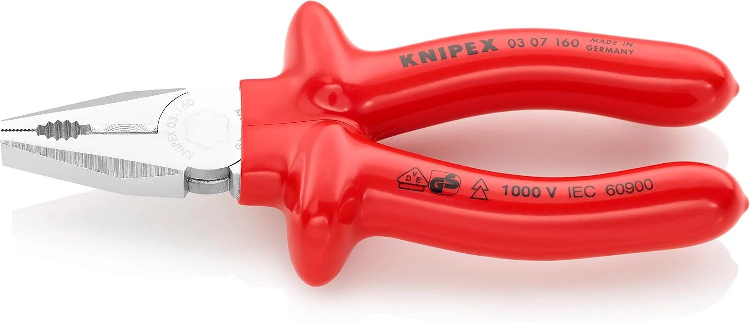 Knipex Combination Pliers chrome-plated, with dipped insulation, VDE-tested 160 mm 03 07 160