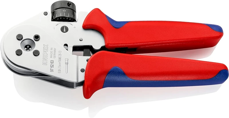 KNIPEX Four-Mandrel Crimping Pliers for Turned Contacts Chrome-Plated with Multi-Component Handles 180 mm, 97 52 63