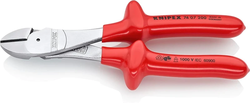 KNIPEX High Leverage Diagonal Cutter Chrome-Plated with Dipped Insulation, VDE-Tested 200 mm, 74 07 200