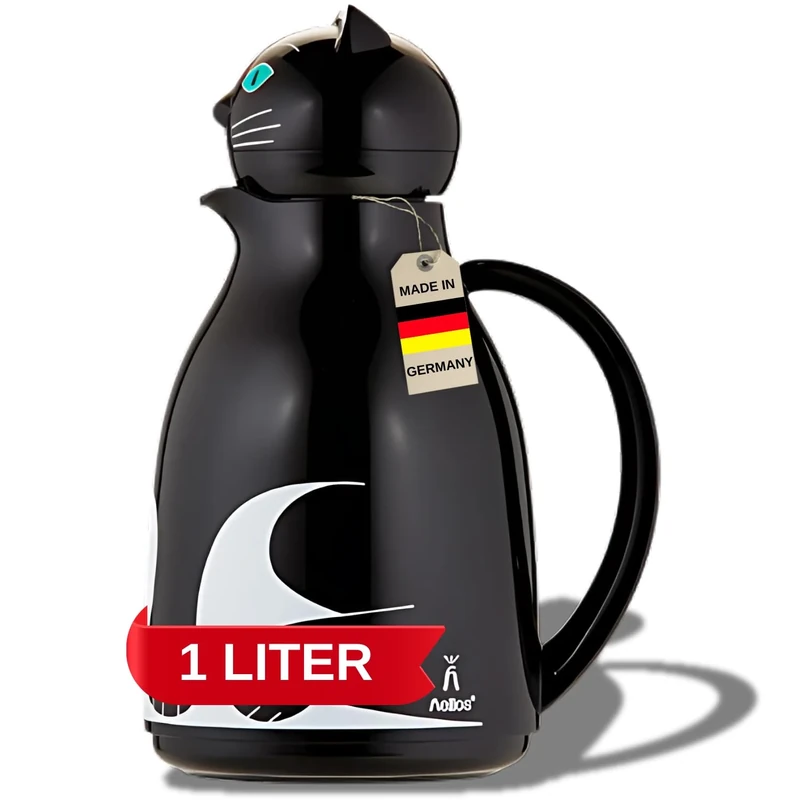 Helios Thermo-Cat Vacuum Jug Black 1 Litre, 30 x 30 x 26.2 cm